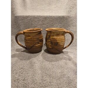 Handmade Studio Pottery Set Of 2 Mugs Signed Coffee Tea Cocoa Cozy